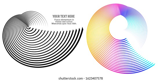 Abstract spiral set black & rainbow design element on white background of twist lines. Vector Illustration eps 10 for elegant business card, print brochure, flyer, banners, cover book, label, fabric