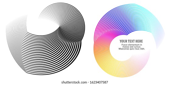 Abstract spiral set black & rainbow design element on white background of twist lines. Vector Illustration eps 10 for elegant business card, print brochure, flyer, banners, cover book, label, fabric