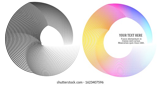 Abstract spiral set black & rainbow design element on white background of twist lines. Vector Illustration eps 10 for elegant business card, print brochure, flyer, banners, cover book, label, fabric
