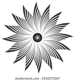 Abstract spiral shape. Dynamic radial pattern. Vector optical illusion. Black and white swirl.