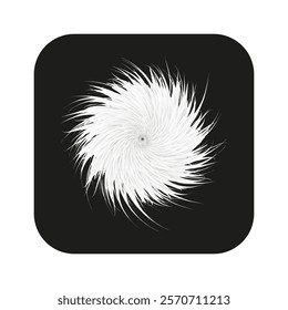Abstract spiral shape. White lines on black. Geometric rotating vector. Minimalist artistic design.