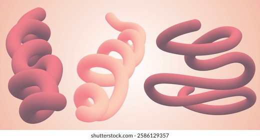 Abstract Spiral Shapes in Gradient Tones on a Soft Background. Creative illustration featuring abstract spirals rendered in gradient colors, conveying modern and aesthetic design. Elegant and simple 
