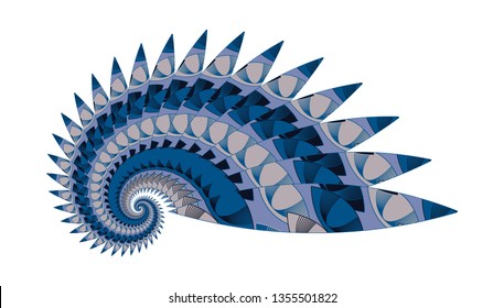 abstract spiral shell indian style in retro blue shades