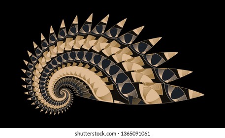 abstract spiral shell indian style in golden ivory black shades
