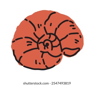 Ilustración vectorial de concha espiral Abstractas, dibujada a mano en naranja y aislada en blanco. Ideal para proyectos oceánicos y decorativos creativos.