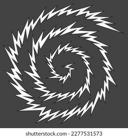 Abstract spiral spike line pattern. Rotating jagged line pattern