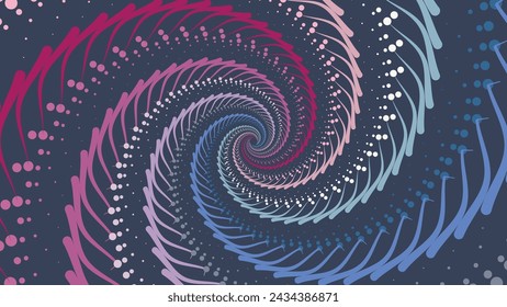 Abstract spiral spinning dotted vortex style data cycle light blue cool color background.