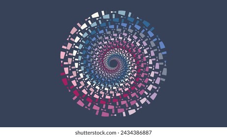 Abstract spiral spinning dotted vortex style data cycle light blue cool color background.