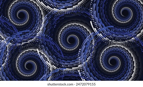 Abstract spiral spinning vortex style dotted big data background.