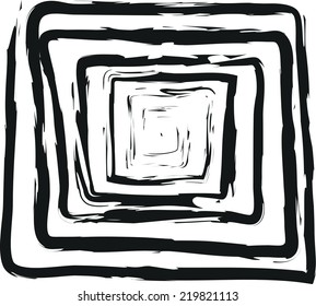 Abstract spiral squared black and white doodle charcoal