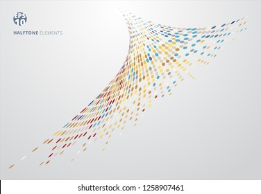 Abstract spiral storm halftone colorful on white background technology concept. Dots pattern elements perspective. Vector illustration