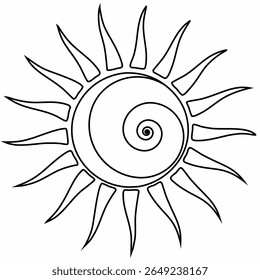 Projeto de sol espiral abstrato com raios radiantes em preto e branco