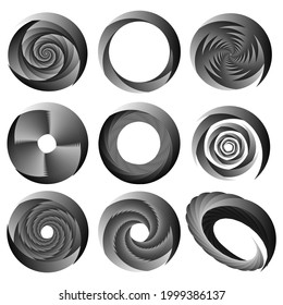 Abstract spiral, swirl, twirl design element. Curlicue, rotating shape. Volute, vortex, helix element