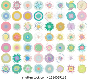 Abstract spiral, swirl, twirl and vortex shapes in smooth, pastel color