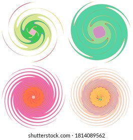 Abstract spiral, swirl, twirl and vortex shapes in smooth, pastel color