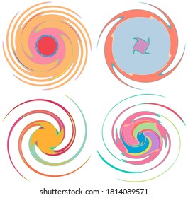 Abstract spiral, swirl, twirl and vortex shapes in smooth, pastel color