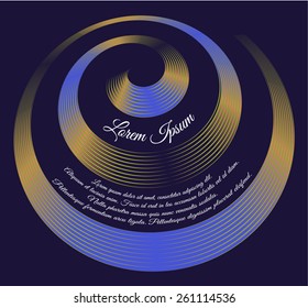 Abstract spiral text template on dark blue background