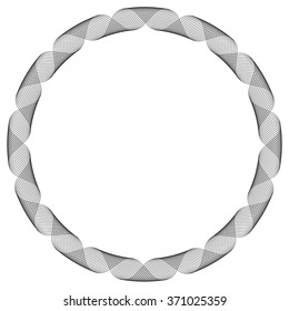 Abstract spiral, twirl, swirl element isolated on white with thin intersecting line.