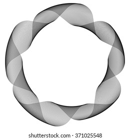 Abstract spiral, twirl, swirl element isolated on white with thin intersecting line.