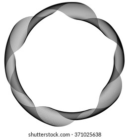 Abstract spiral, twirl, swirl element isolated on white with thin intersecting line.
