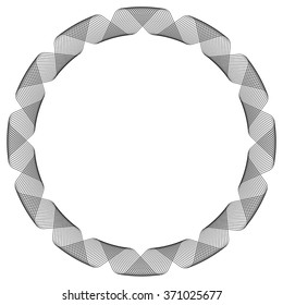 Abstract spiral, twirl, swirl element isolated on white with thin intersecting line.