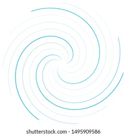 Abstract spiral, twist. Radial swirl, twirl curvy, wavy lines element. Circular, concentric loop pattern. Revolve, whirl design. Whirlwind, whirlpool illustration