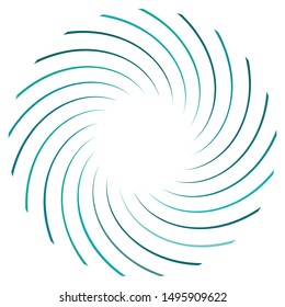 Abstract spiral, twist. Radial swirl, twirl curvy, wavy lines element. Circular, concentric loop pattern. Revolve, whirl design. Whirlwind, whirlpool illustration