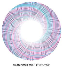 Abstract spiral, twist. Radial swirl, twirl curvy, wavy lines element. Circular, concentric loop pattern. Revolve, whirl design. Whirlwind, whirlpool illustration