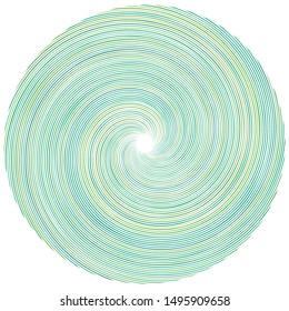 Abstract spiral, twist. Radial swirl, twirl curvy, wavy lines element. Circular, concentric loop pattern. Revolve, whirl design. Whirlwind, whirlpool illustration