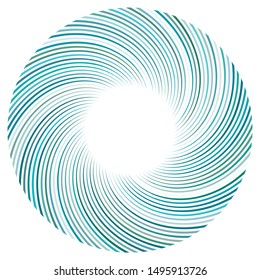 Abstract spiral, twist. Radial swirl, twirl curvy, wavy lines element. Circular, concentric loop pattern. Revolve, whirl design. Whirlwind, whirlpool illustration