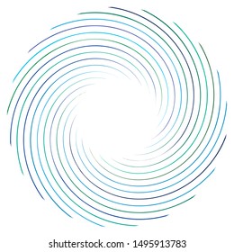 Abstract spiral, twist. Radial swirl, twirl curvy, wavy lines element. Circular, concentric loop pattern. Revolve, whirl design. Whirlwind, whirlpool illustration