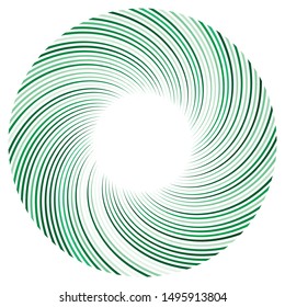 Abstract spiral, twist. Radial swirl, twirl curvy, wavy lines element. Circular, concentric loop pattern. Revolve, whirl design. Whirlwind, whirlpool illustration