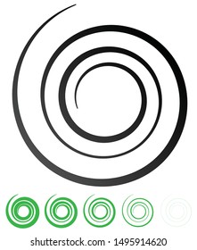 Abstract spiral, twist. Radial swirl, twirl curvy, wavy lines element. Circular, concentric loop pattern. Revolve, whirl design. Whirlwind, whirlpool illustration