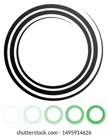 Abstract spiral, twist. Radial swirl, twirl curvy, wavy lines element. Circular, concentric loop pattern. Revolve, whirl design. Whirlwind, whirlpool illustration