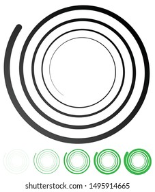 Abstract spiral, twist. Radial swirl, twirl curvy, wavy lines element. Circular, concentric loop pattern. Revolve, whirl design. Whirlwind, whirlpool illustration