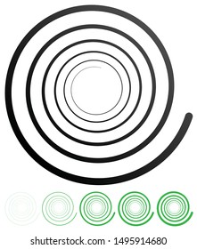 Abstract spiral, twist. Radial swirl, twirl curvy, wavy lines element. Circular, concentric loop pattern. Revolve, whirl design. Whirlwind, whirlpool illustration
