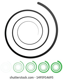 Abstract spiral, twist. Radial swirl, twirl curvy, wavy lines element. Circular, concentric loop pattern. Revolve, whirl design. Whirlwind, whirlpool illustration