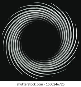 Abstract spiral, twist. Radial swirl, twirl curvy, wavy lines element. Circular, concentric loop pattern. Revolve, whirl design. Whirlwind, whirlpool illustration