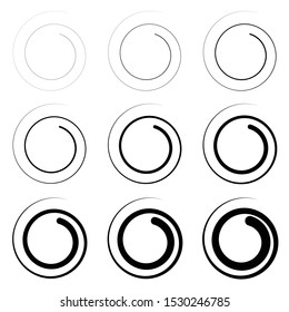 Abstract spiral, twist. Radial swirl, twirl curvy, wavy lines element. Circular, concentric loop pattern. Revolve, whirl design. Whirlwind, whirlpool illustration