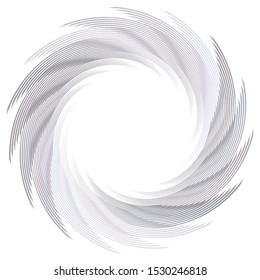 Abstract spiral, twist. Radial swirl, twirl curvy, wavy lines element. Circular, concentric loop pattern. Revolve, whirl design. Whirlwind, whirlpool illustration