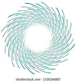 Abstract spiral, twist. Radial swirl, twirl curvy, wavy lines element. Circular, concentric loop pattern. Revolve, whirl design. Whirlwind, whirlpool illustration