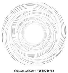 Abstract spiral, twist. Radial swirl, twirl curvy, wavy lines element. Circular, concentric loop pattern. Revolve, whirl design. Whirlwind, whirlpool illustration