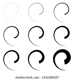 Abstract spiral, twist. Radial swirl, twirl curvy, wavy lines element. Circular, concentric loop pattern. Revolve, whirl design. Whirlwind, whirlpool illustration