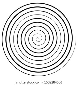 Abstract spiral, twist. Radial swirl, twirl curvy, wavy lines element. Circular, concentric loop pattern. Revolve, whirl design. Whirlwind illustration