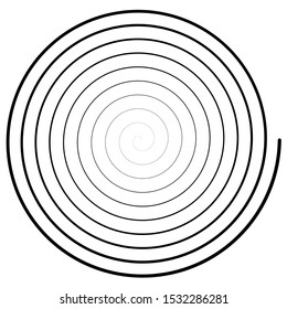 Abstract spiral, twist. Radial swirl, twirl curvy, wavy lines element. Circular, concentric loop pattern. Revolve, whirl design. Whirlwind, whirlpool illustration