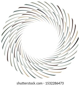 Abstract spiral, twist. Radial swirl, twirl curvy, wavy lines element. Circular, concentric loop pattern. Revolve, whirl design. Whirlwind, whirlpool illustration