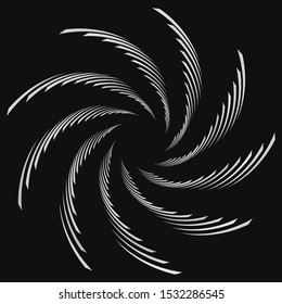 Abstract spiral, twist. Radial swirl, twirl curvy, wavy lines element. Circular, concentric loop pattern. Revolve, whirl design. Whirlwind, whirlpool illustration