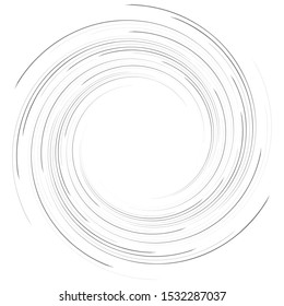 Abstract spiral, twist. Radial swirl, twirl curvy, wavy lines element. Circular, concentric loop pattern. Revolve, whirl design. Whirlwind, whirlpool illustration