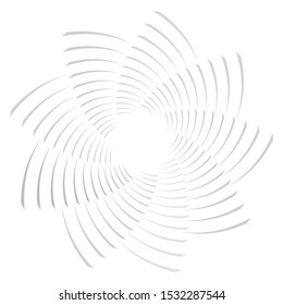 Abstract spiral, twist. Radial swirl, twirl curvy, wavy lines element. Circular, concentric loop pattern. Revolve, whirl design. Whirlwind, whirlpool illustration