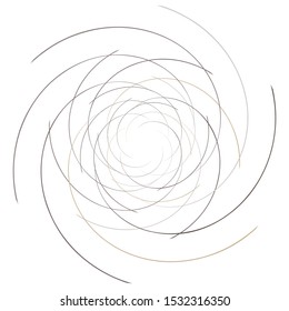Abstract spiral, twist. Radial swirl, twirl curvy, wavy lines element. Circular, concentric loop pattern. Revolve, whirl design. Whirlwind, whirlpool illustration